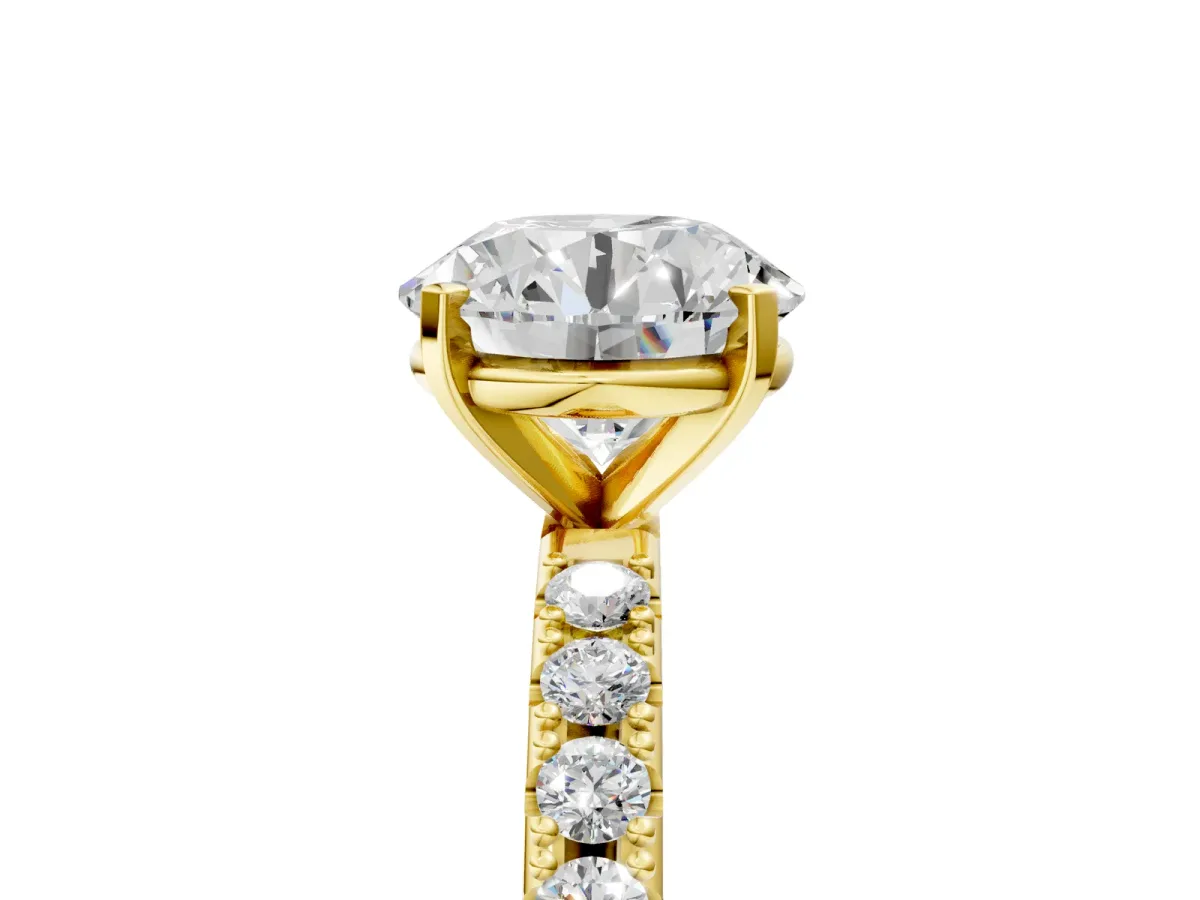 Round Cut Diamond Solitaire Pavé Band with Four-Prong Setting Yellow gold