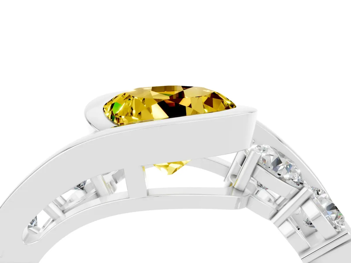 Bezel Set Round Cut Yellow Sapphire Bypass Ring with Round Accents Silver