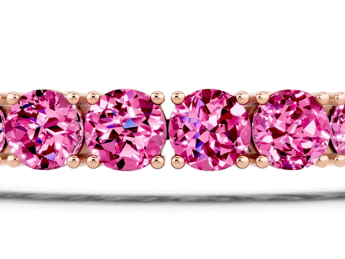 Round Brilliant Pink Sapphire Tennis Bracelet with Prong Setting Rose gold