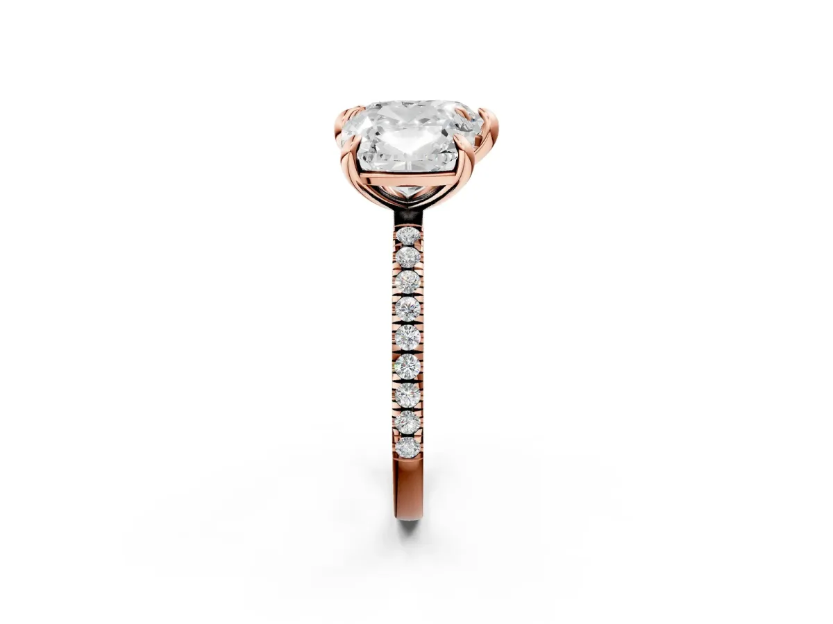 Cushion and Heart Toi Moi Ring with Prong Setting and Pave Band Rose gold