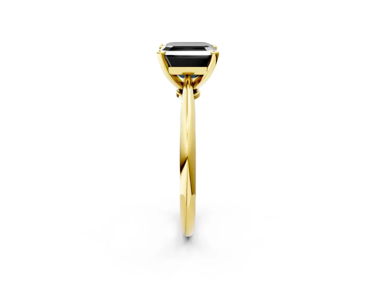 Fancy Black Asscher Cut Diamond Solitaire Engagement Ring with Classic Band and Four-Prong Setting Yellow gold