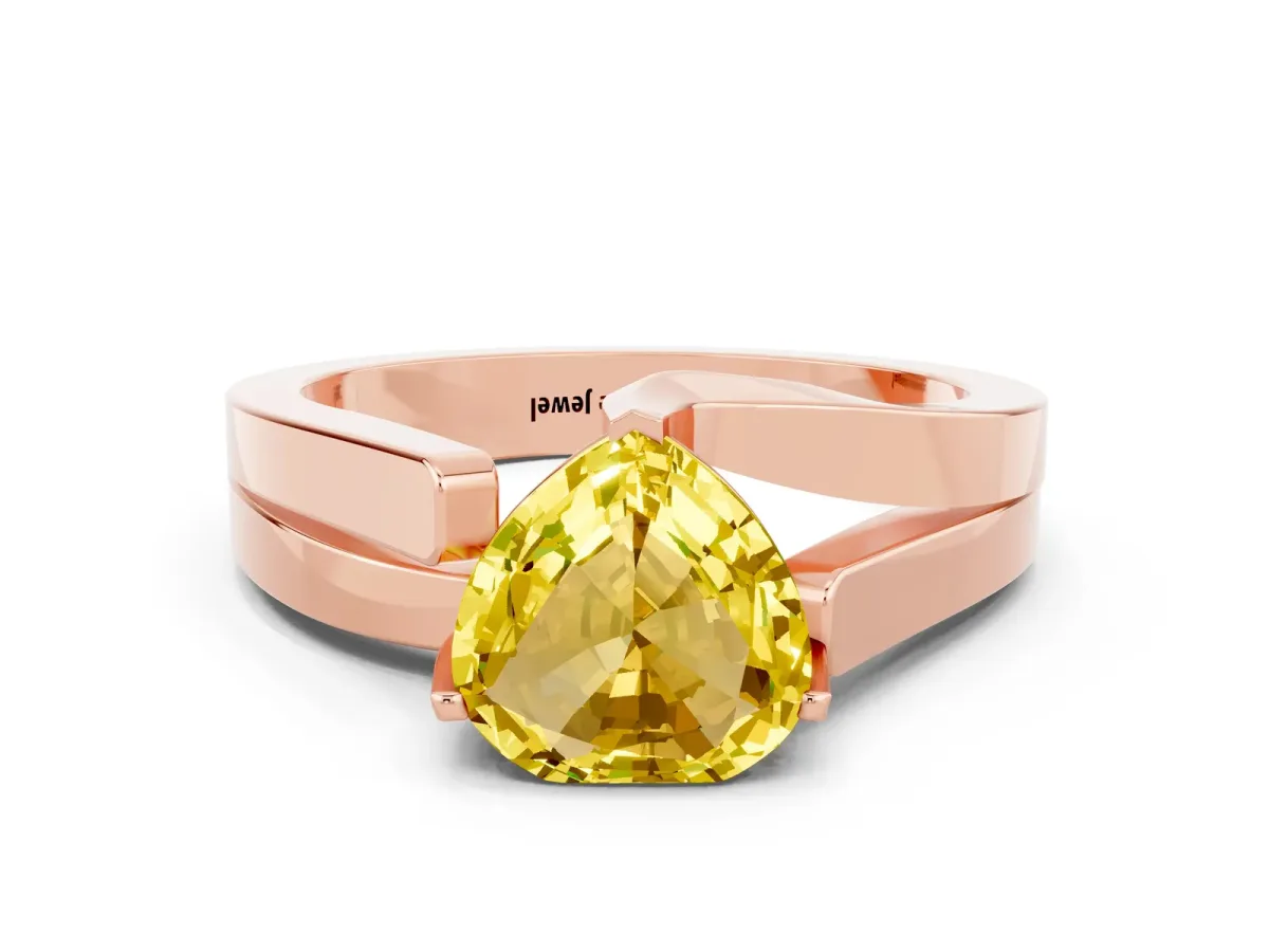Modern Tension Set Heart Cut Yellow Sapphire Solitaire Wide Band Ring Rose gold