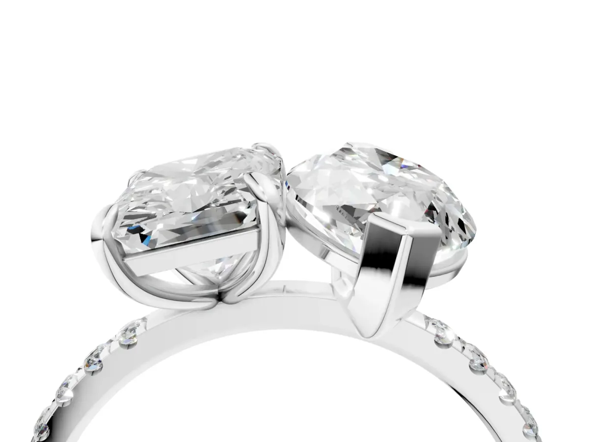 Radiant and Marquise Toi Moi Ring with Prong Setting and Pave Band White gold