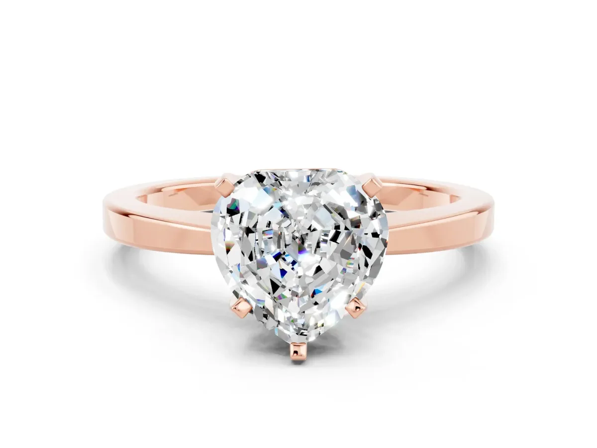 Heart Cut Moissanite Solitaire Engagement Ring with Classic Band and Four-Prong Setting Rose gold