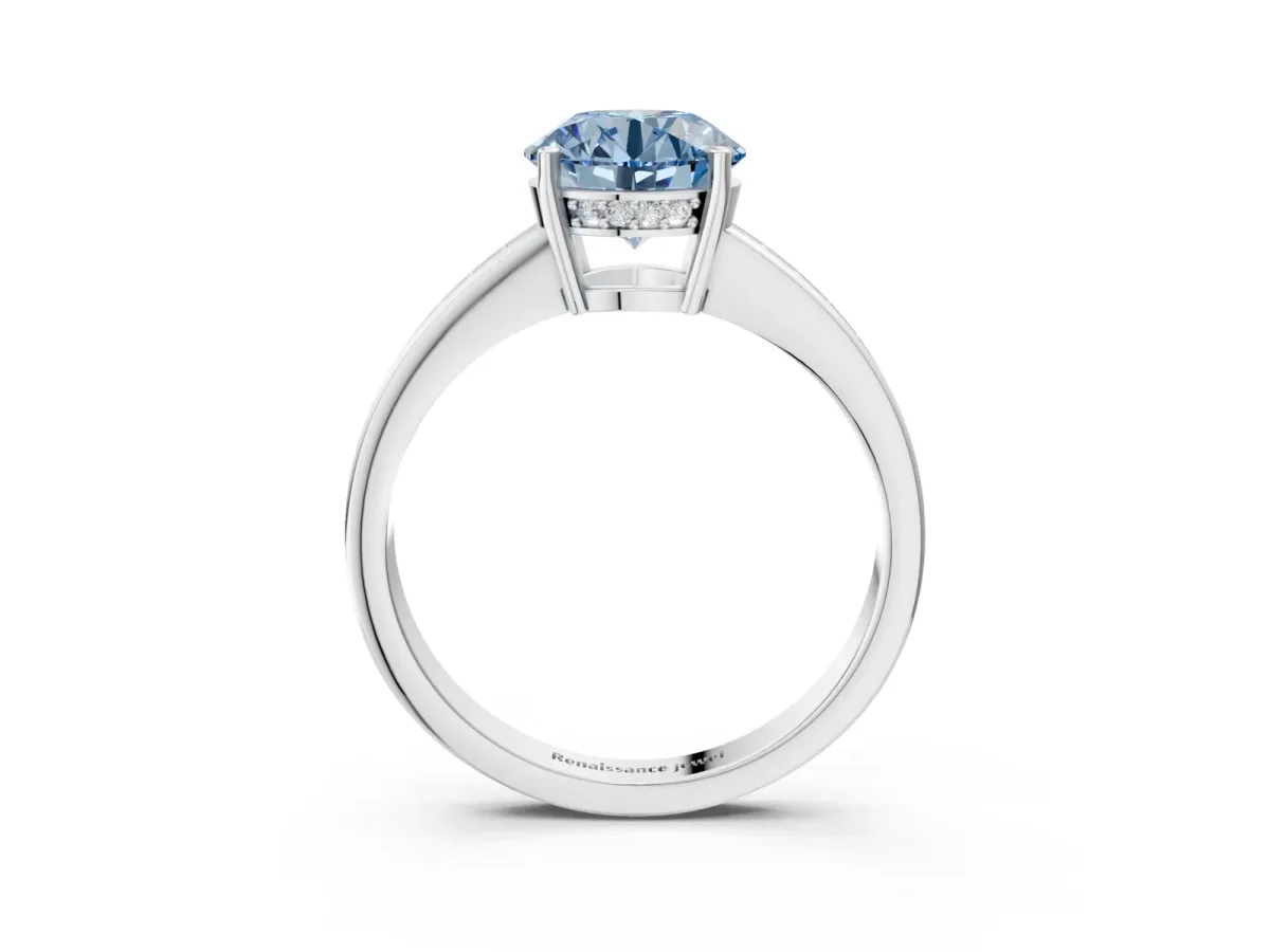 Fancy Blue Asscher Cut Solitaire Pavé Band Prong Setting Ring Platinum