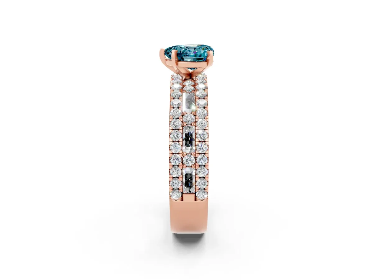Heart Cut Blue Topaz Solitaire Ring with Pavé and Channel Set Band Rose gold