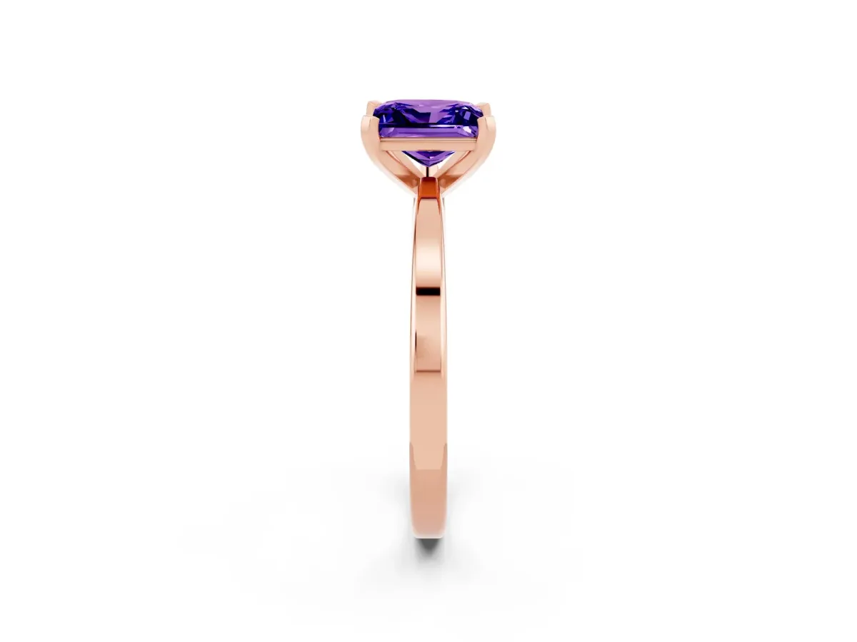 Princess Cut Tanzanite Solitaire Engagement Ring with Classic Band and Four-Prong Setting Rose gold