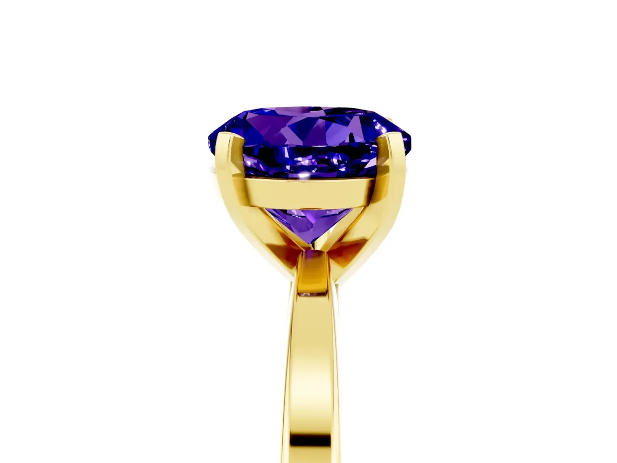 Round Cut Tanzanite Solitaire Engagement Ring with Classic Band and Four-Prong Setting Yellow gold