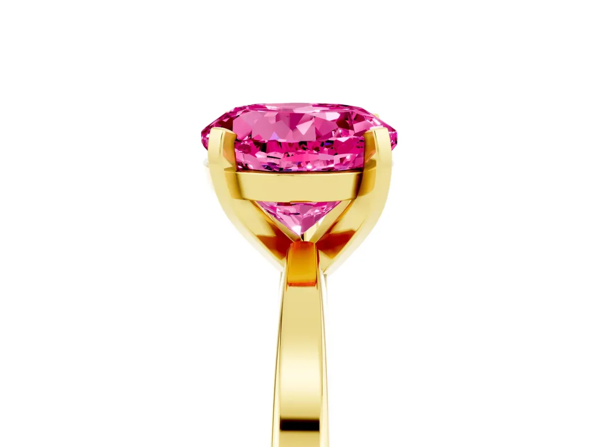 Round Cut Pink Sapphire Solitaire Engagement Ring with Classic Band and Four-Prong Setting Yellow gold