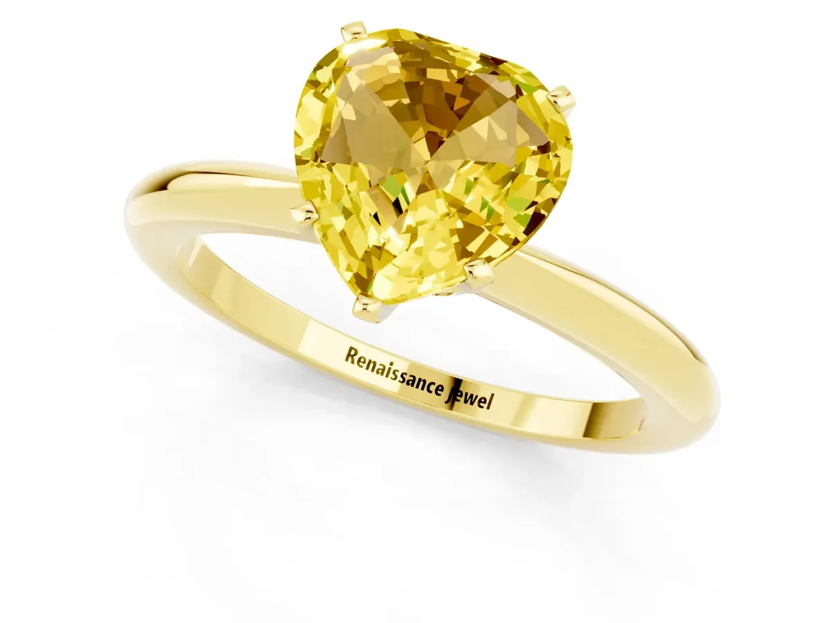 Heart Cut Yellow Sapphire Solitaire Ring with Six-Prong Setting and Classic Band Yellow gold