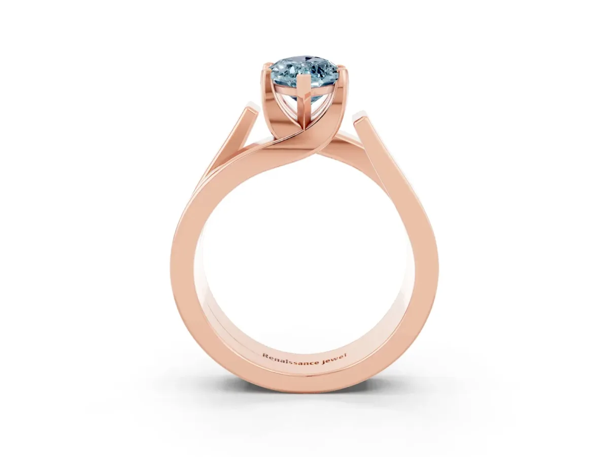 Modern Tension Set Marquise Cut Aquamarine Solitaire Wide Band Ring Rose gold