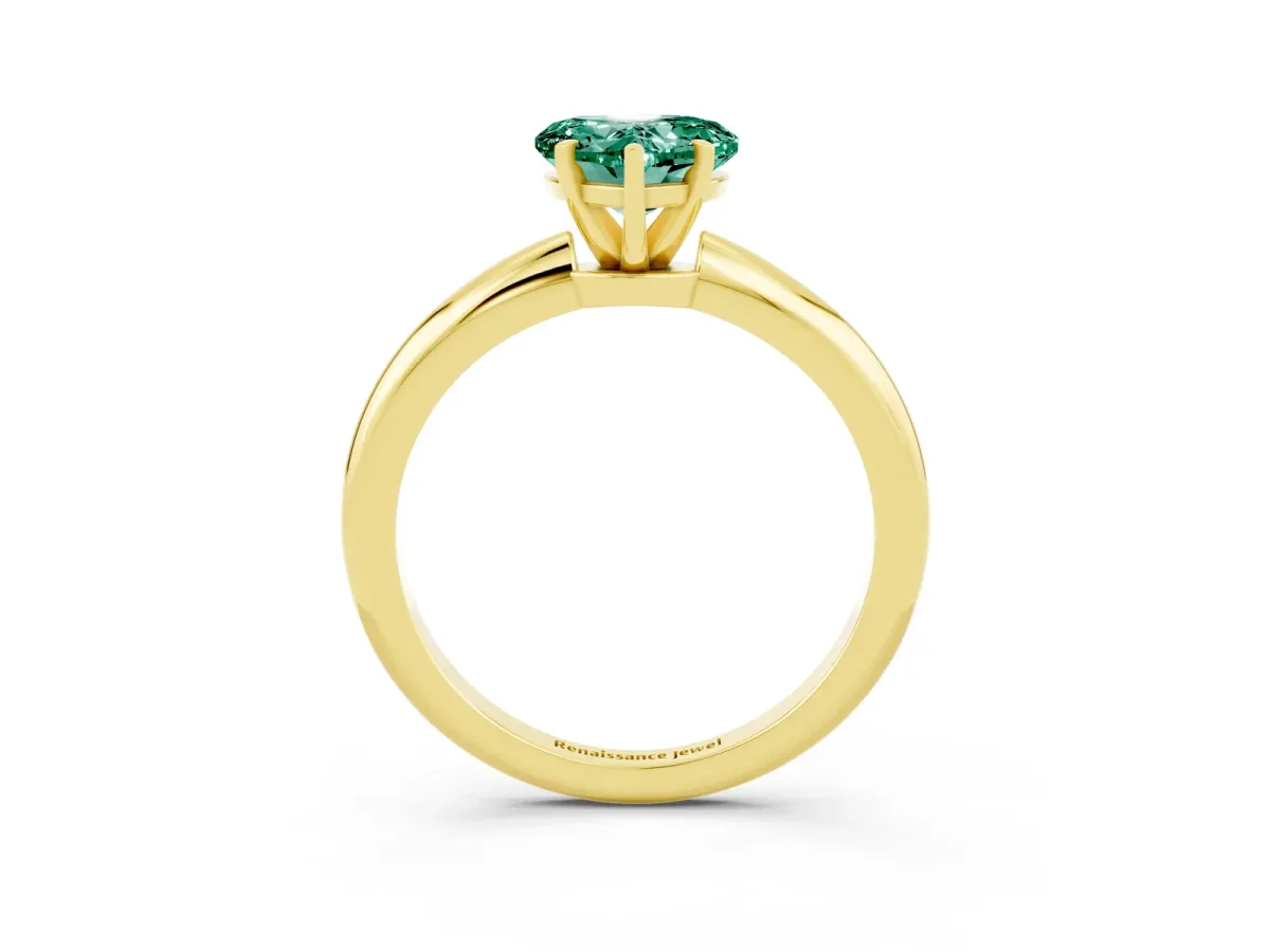 Heart Cut Green Sapphire Solitaire Ring with Six-Prong Setting and Classic Band Yellow gold