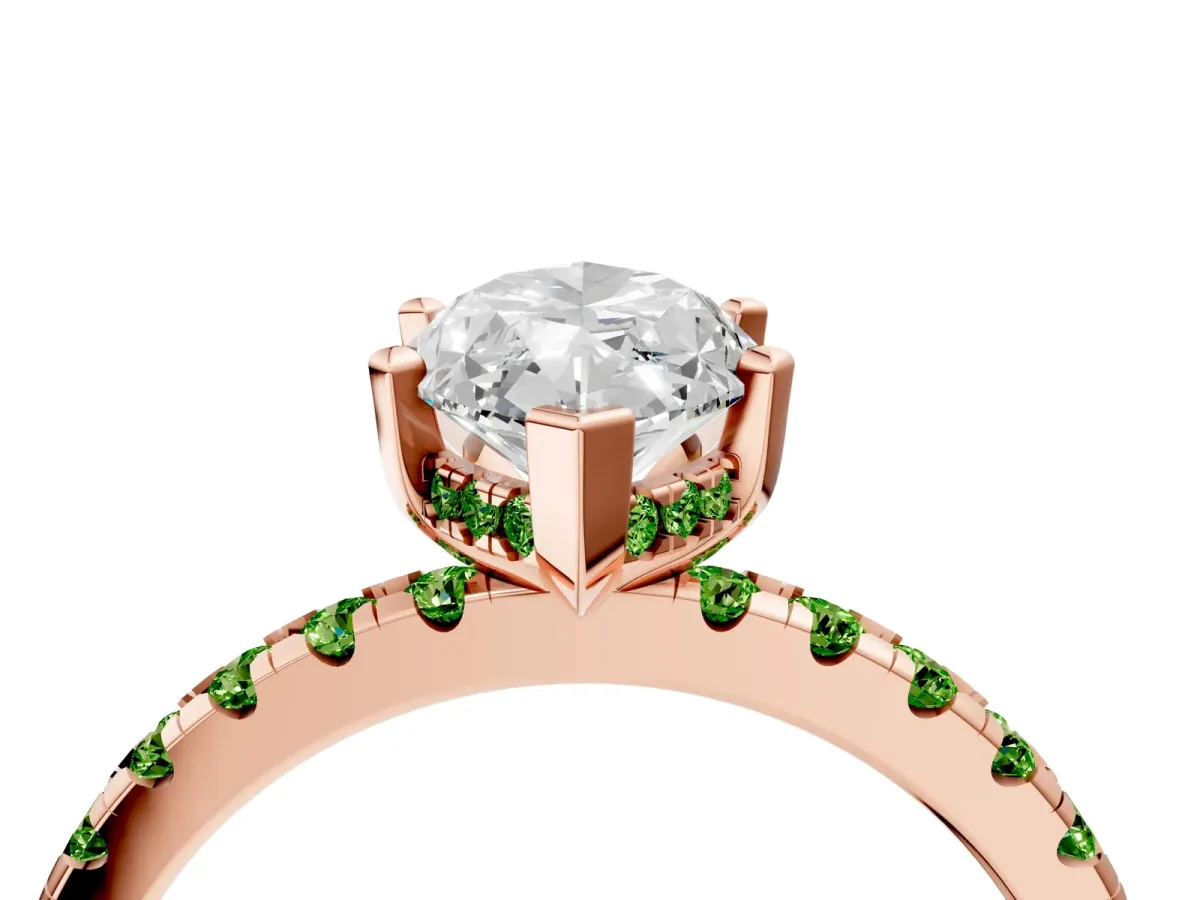 Marquise Cut Diamond Solitaire Ring with Round Peridot Pavé Band and Four-Prong Setting Rose gold