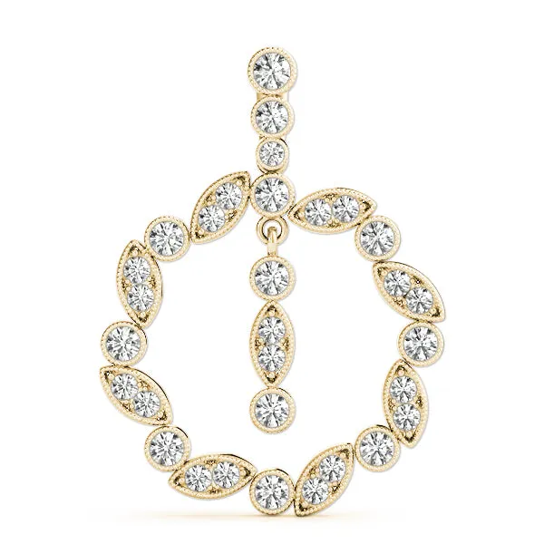 Round and Marquise Cut Diamond Milgrain Halo Pendant Yellow gold