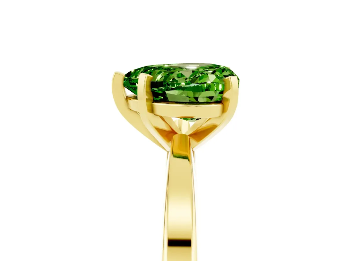 Heart Cut Peridot Solitaire Engagement Ring with Classic Band and Four-Prong Setting Yellow gold