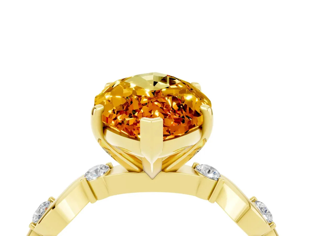 Marquise Cut Citrine Solitaire Twisted Band with Round Accents and Prong Setting Yellow gold