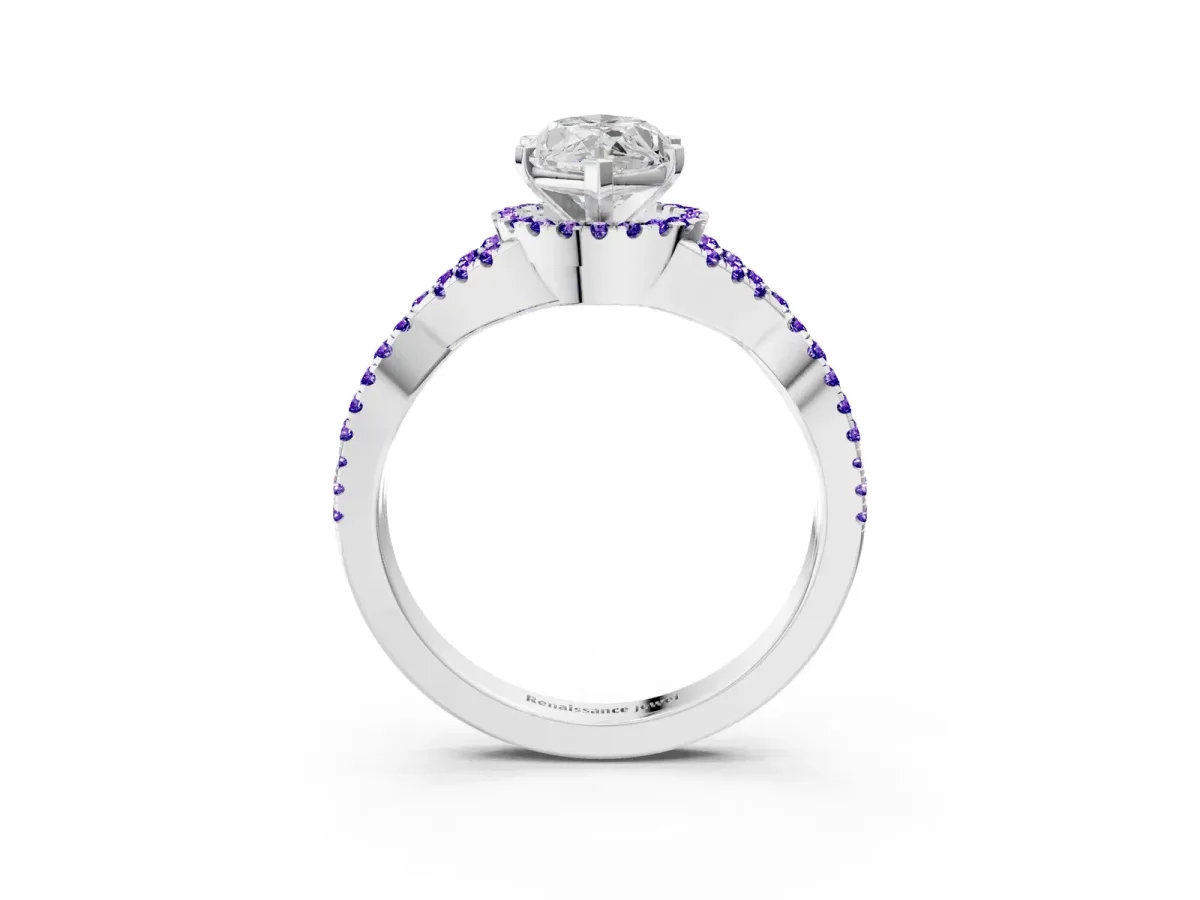 Marquise Cut Diamond Tanzanite Halo Twist Band Solitaire Prong Setting Ring White gold