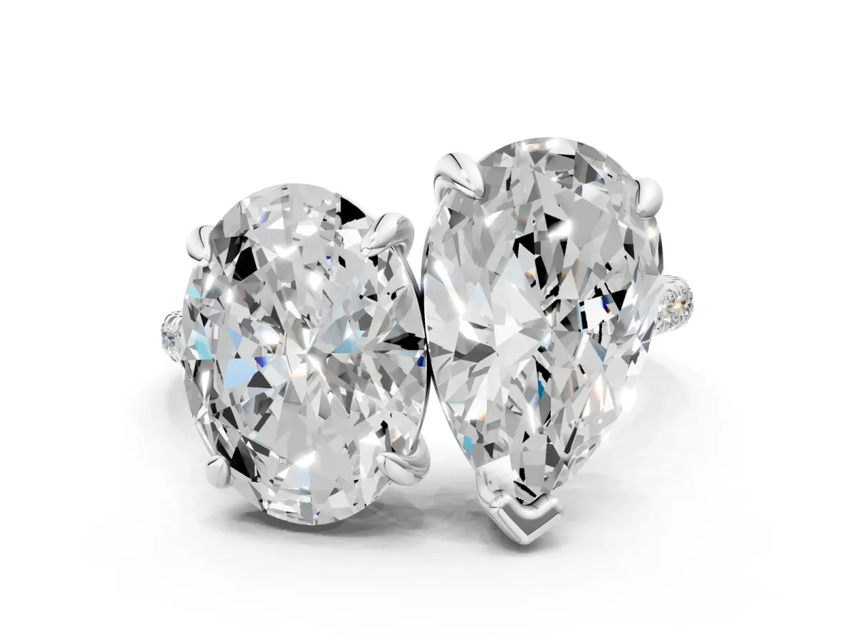Oval and Pear Toi Moi Ring with Prong Setting and Micro Pave Band Silver