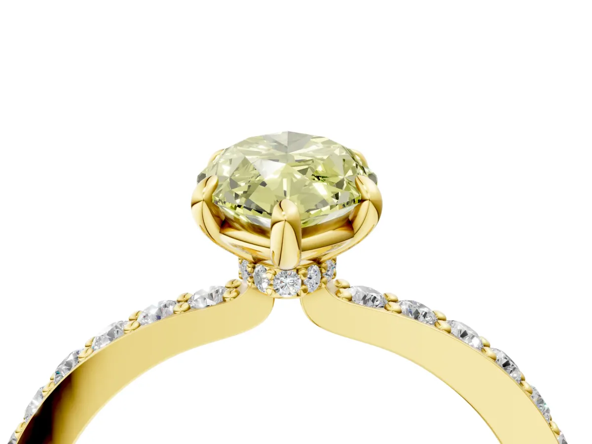 Fancy Yellow Marquise Cut Diamond Solitaire Engagement Ring with Pavé Band and Four-Prong Setting Yellow gold