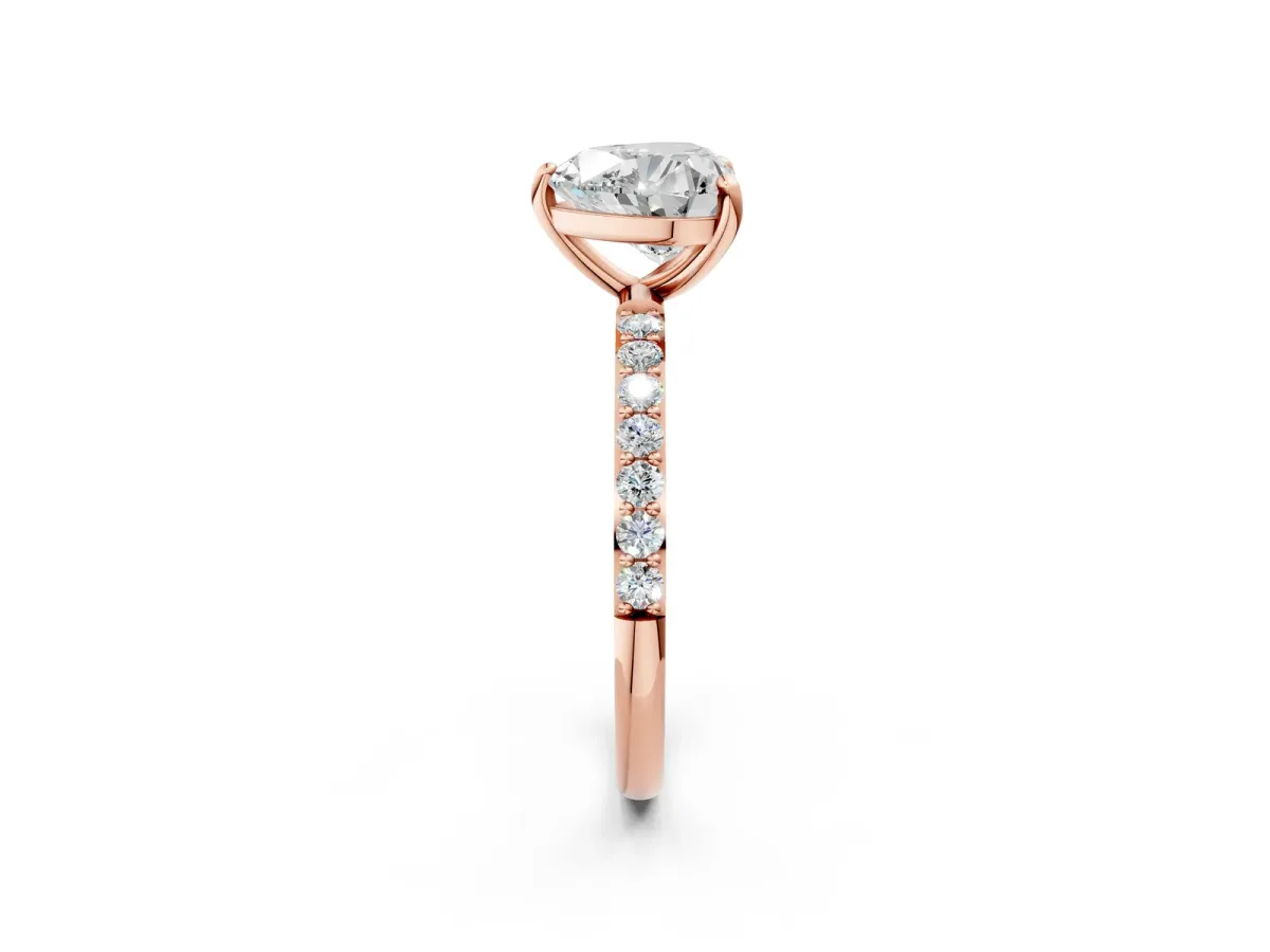 Heart Cut Diamond Solitaire Ring with Round Moissanite Pavé Band and Prong Setting Rose gold