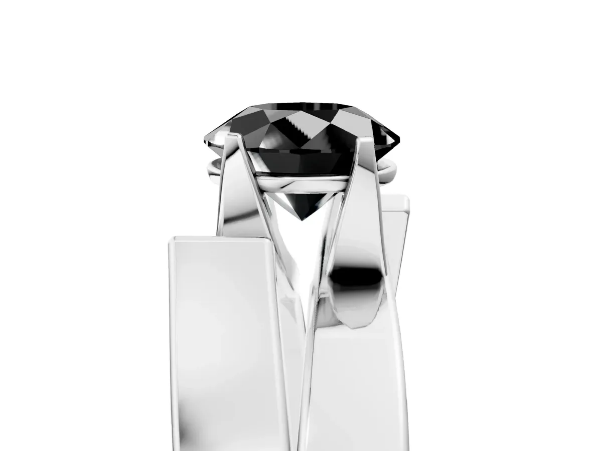 Fancy Black Modern Tension Set Round Cut Diamond Solitaire Wide Band Ring Silver