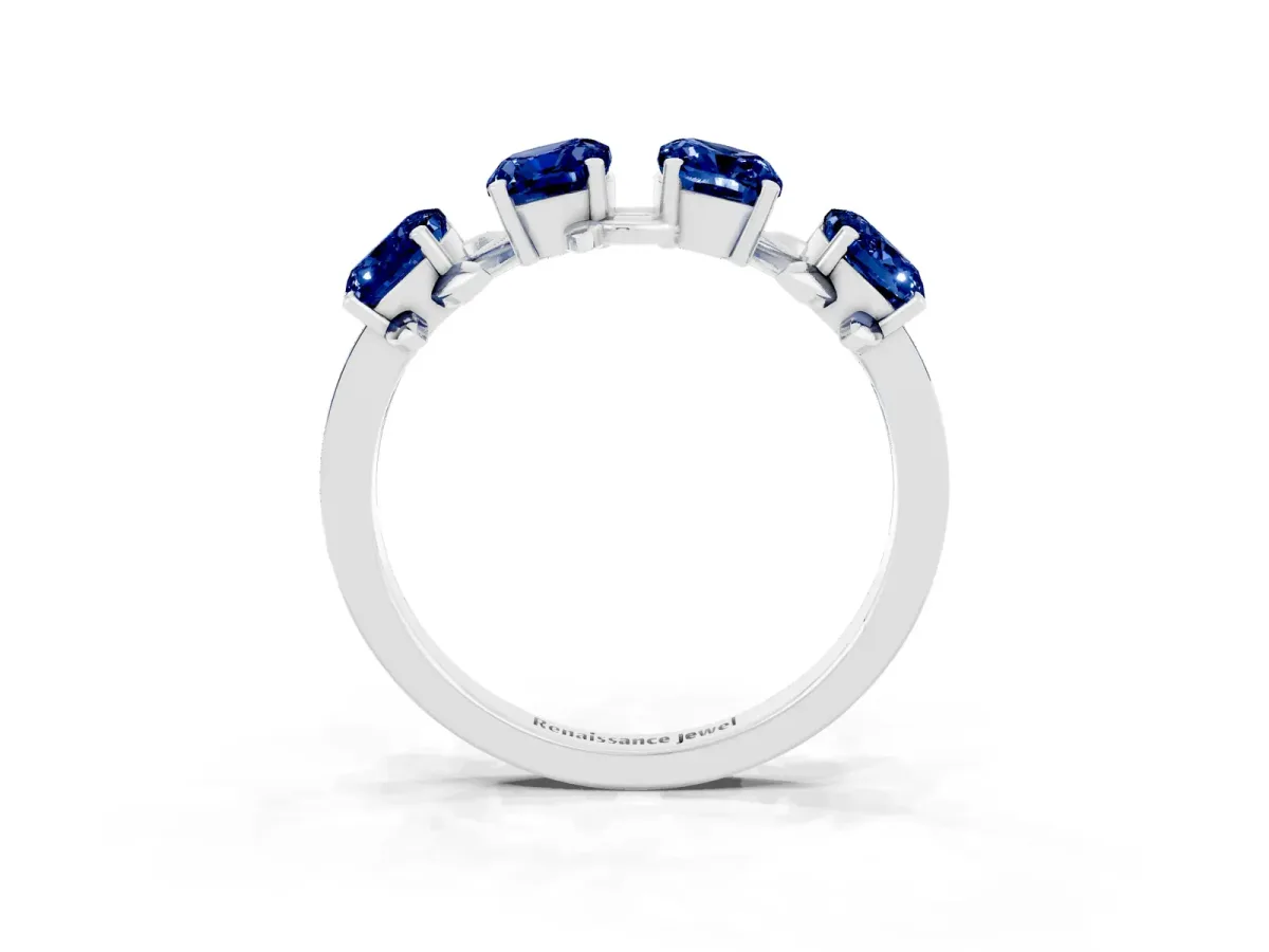 Four-Stone Elongated Cushion Blue Sapphire Band with Nature-Inspired Prong Setting White gold