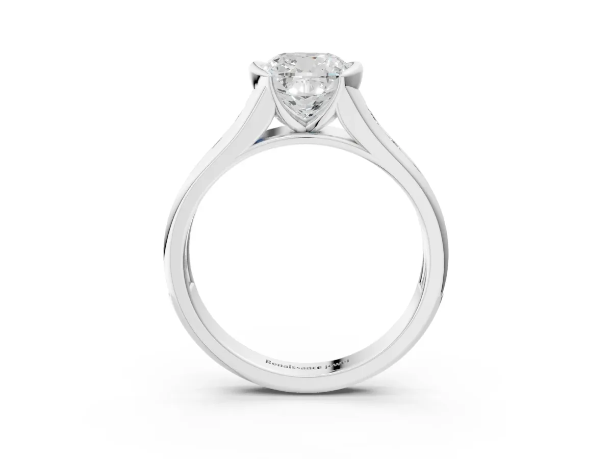 Cushion Cut Solitaire Bezel-Set Diamond Ring with Channel-Set Band Platinum