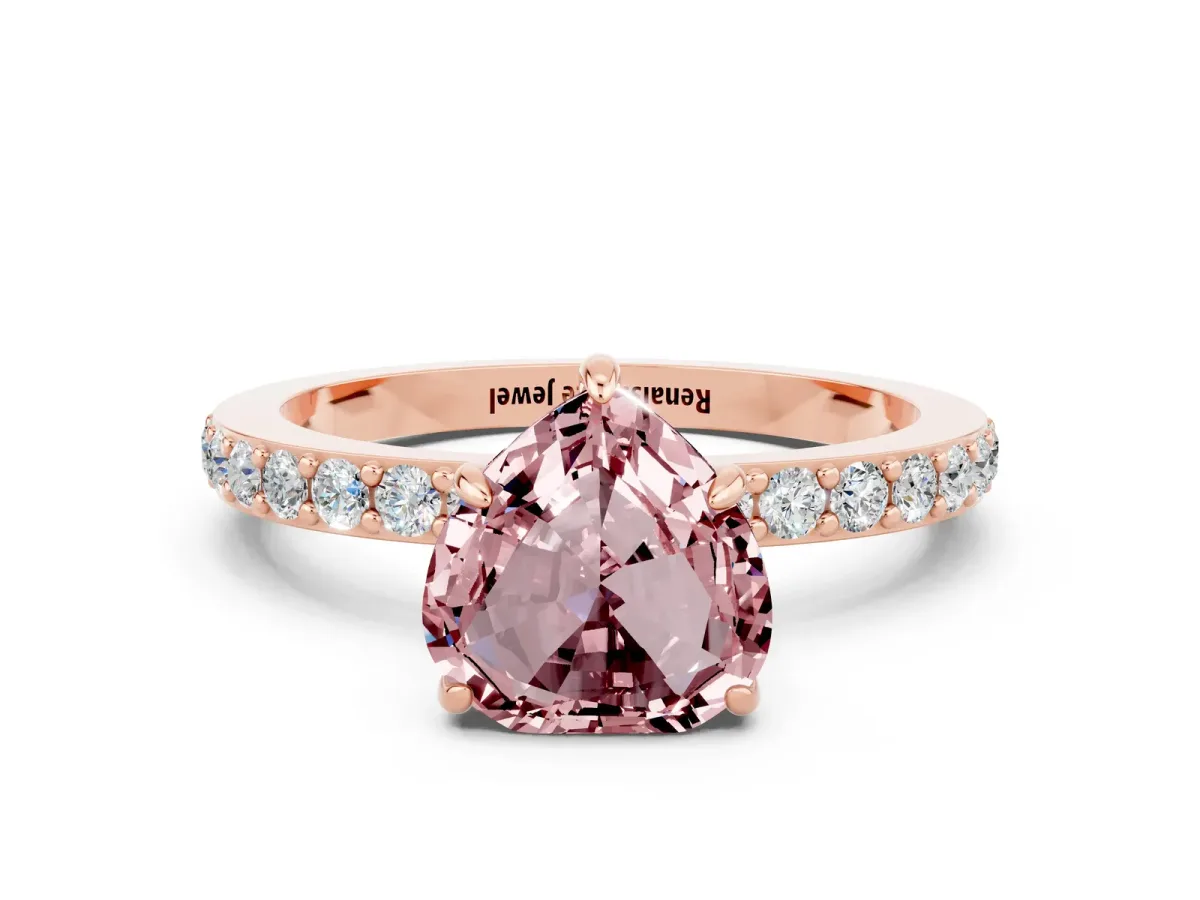 Heart Cut Morganite Solitaire Engagement Ring with Pavé Band and Four-Prong Setting Rose gold