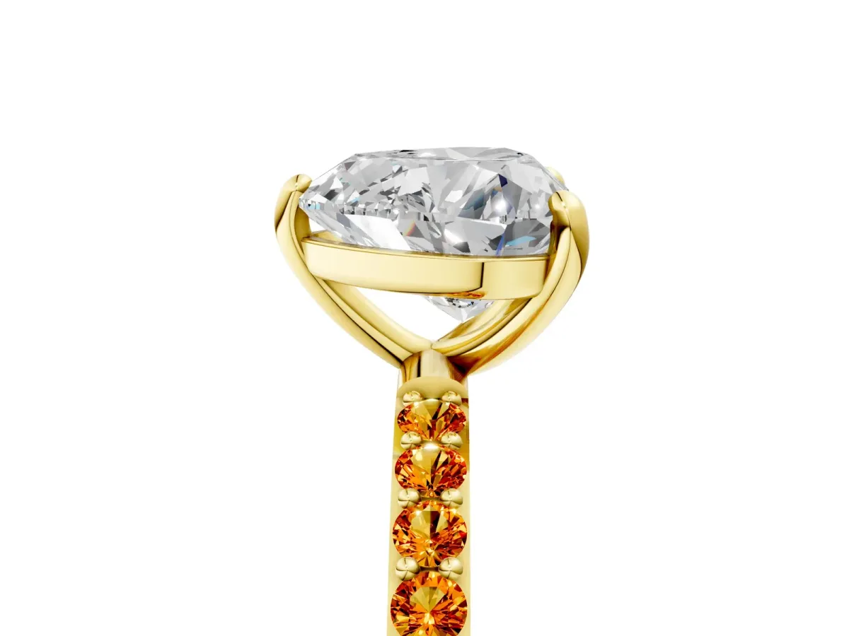 Heart Cut Diamond Solitaire Ring with Round Citrine Pavé Band and Prong Setting Yellow gold