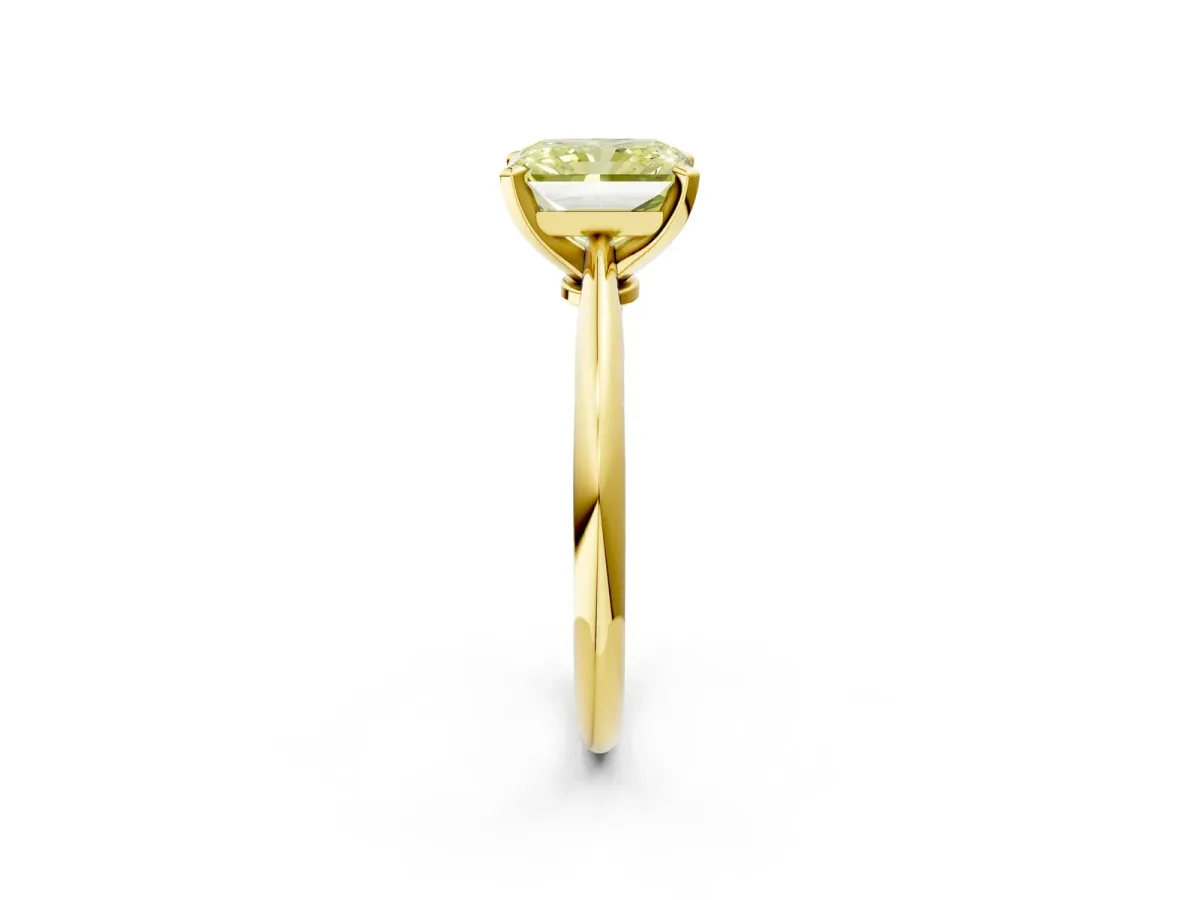 Fancy Yellow Radiant Cut Diamond Solitaire Engagement Ring with Classic Band and Four-Prong Setting Yellow gold