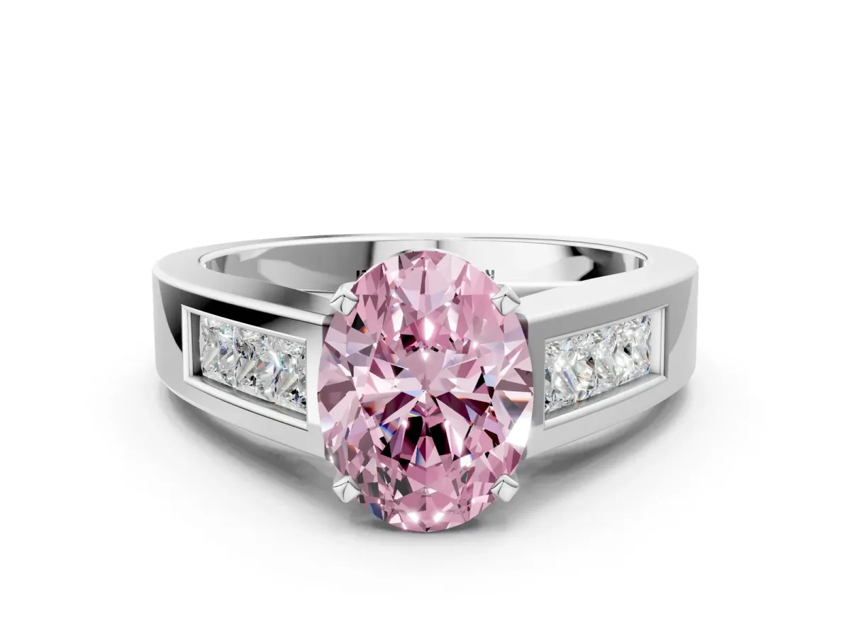 Fancy Pink Oval Cut Cut Channel Set Solitaire Ring with Four-Prong Setting White gold