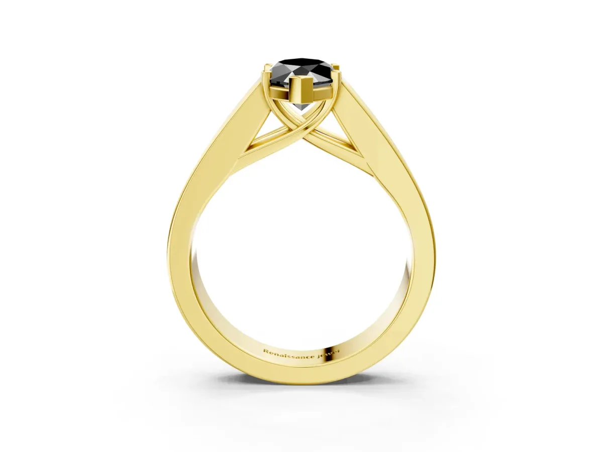Fancy Black Marquise Cut Cut Channel Set Solitaire Ring with Four-Prong Setting Yellow gold