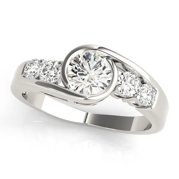 Bezel Set Pear Cut Diamond Bypass Ring with Round Accents Silver