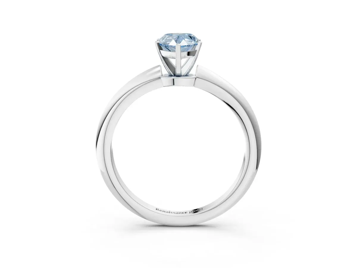 Fancy Blue Pear Cut Diamond Solitaire Ring with Six-Prong Setting and Classic Band Platinum