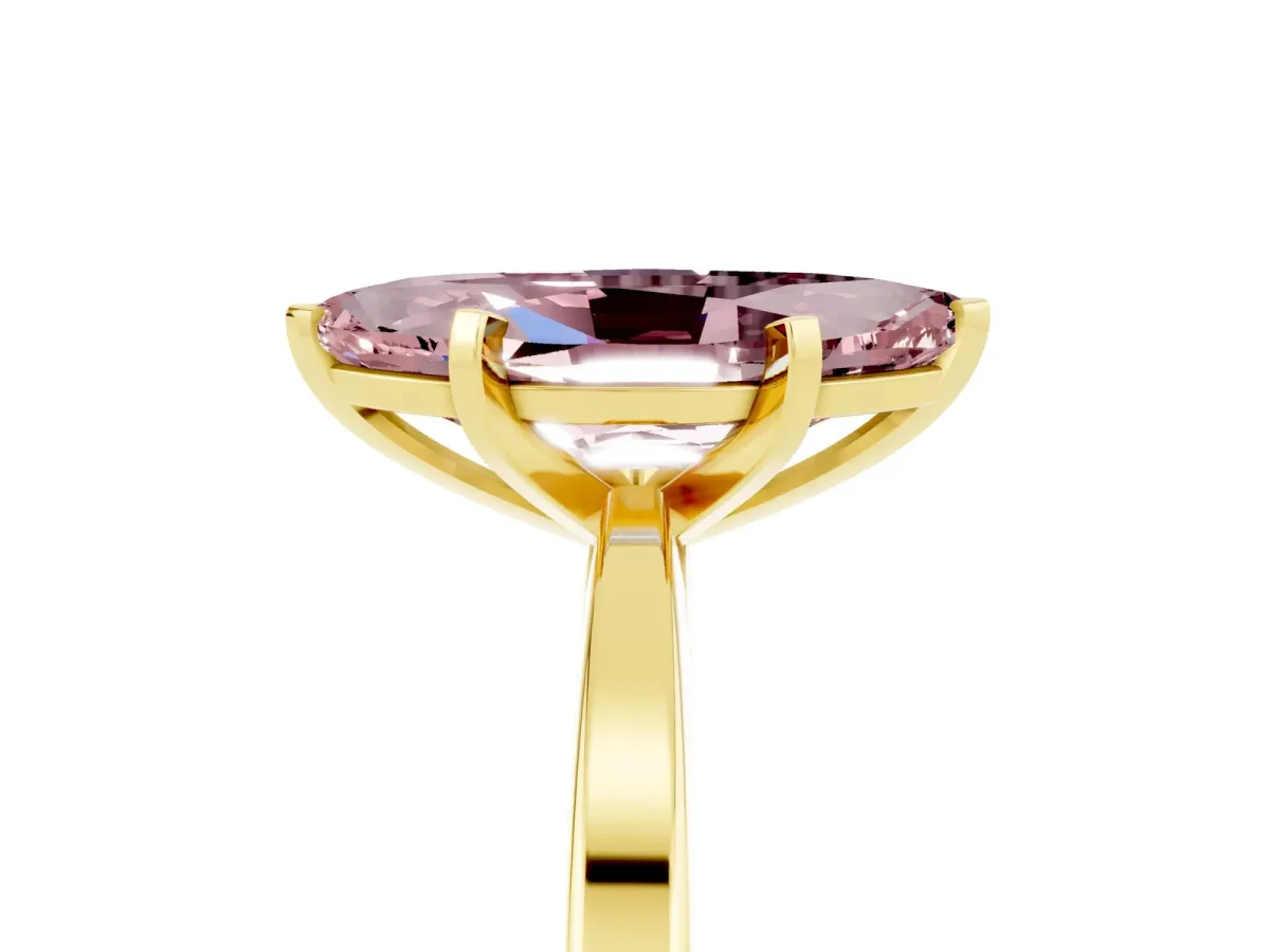 Marquise Cut Morganite Solitaire Engagement Ring with Classic Band and Four-Prong Setting Yellow gold