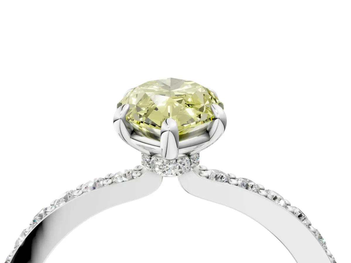 Fancy Yellow Marquise Cut Diamond Solitaire Engagement Ring with Pavé Band and Four-Prong Setting White gold