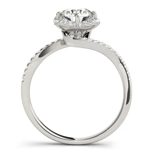 Round Cut Halo Diamond Engagement Ring with Twisted Pave Band and Four-Prong Setting White gold