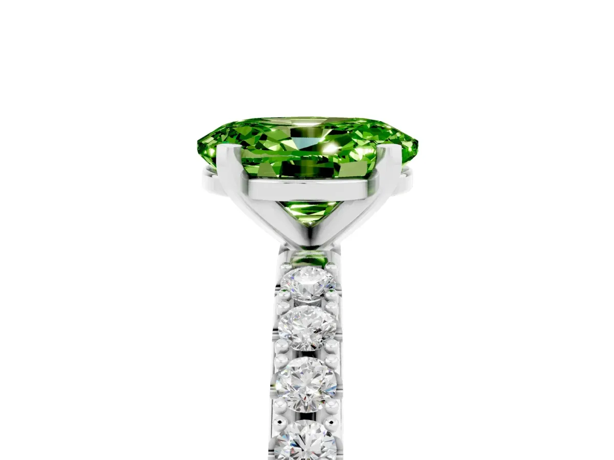 Oval Cut Peridot Solitaire Pavé Band with Four-Prong Setting Silver