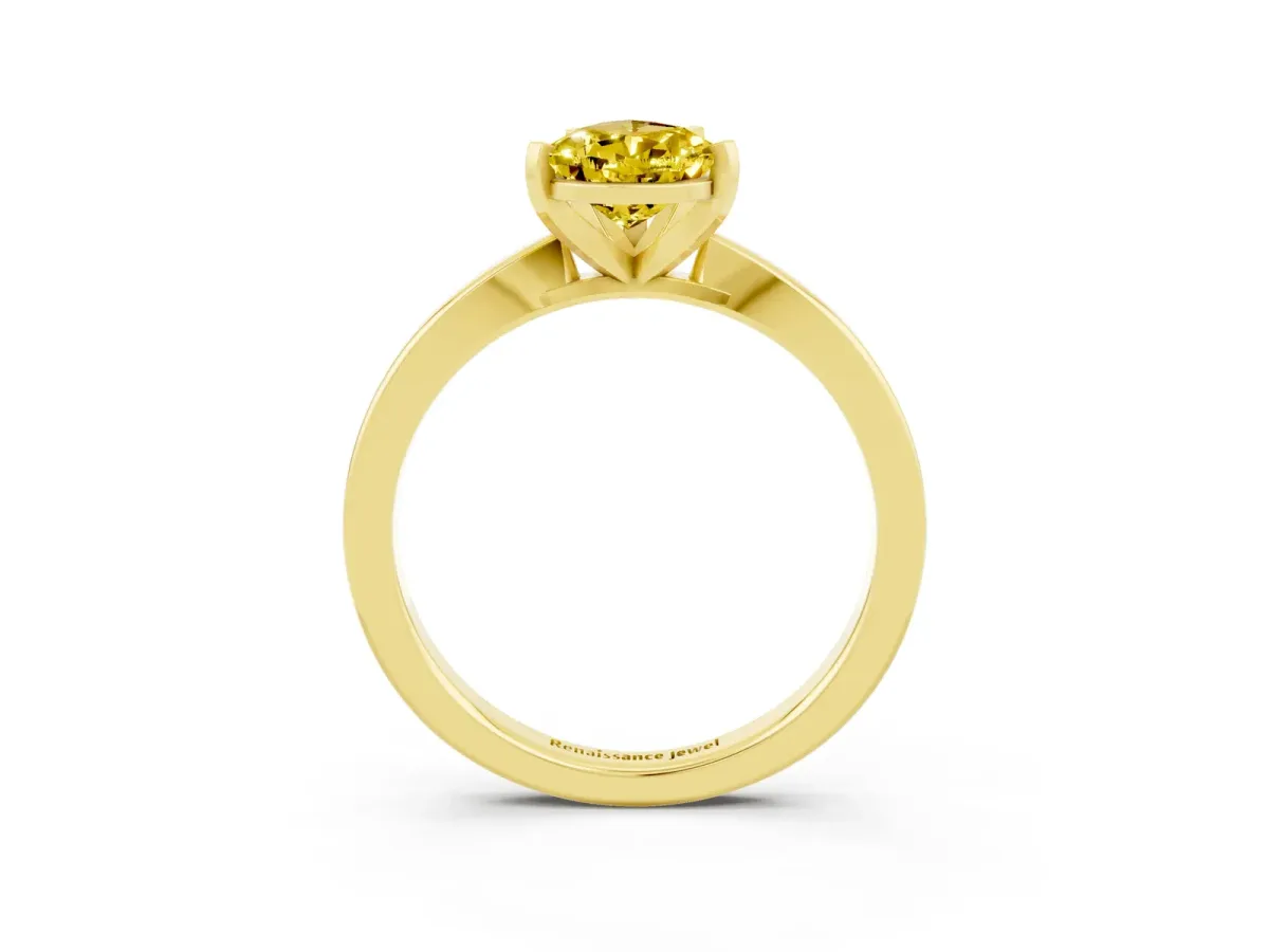 Pear Cut Yellow Sapphire Solitaire Engagement Ring with Classic Band and Four-Prong Setting Yellow gold