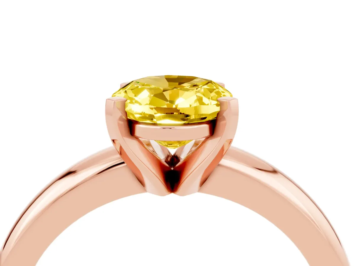Oval Cut Yellow Sapphire Solitaire Engagement Ring with Round Band and Four-Prong Setting Rose gold