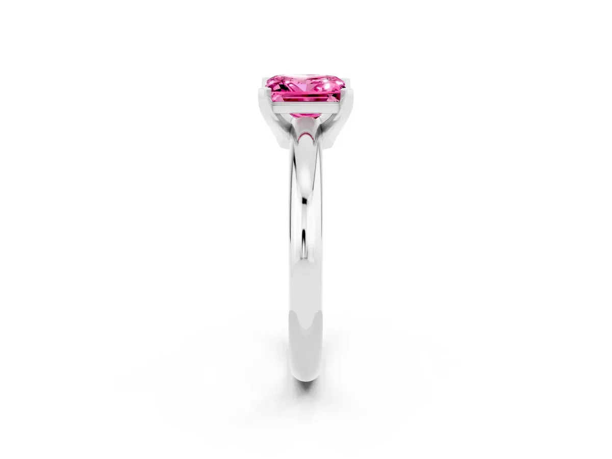 Princess Cut Pink Sapphire Solitaire Engagement Ring with Round Band and Four-Prong Setting White gold