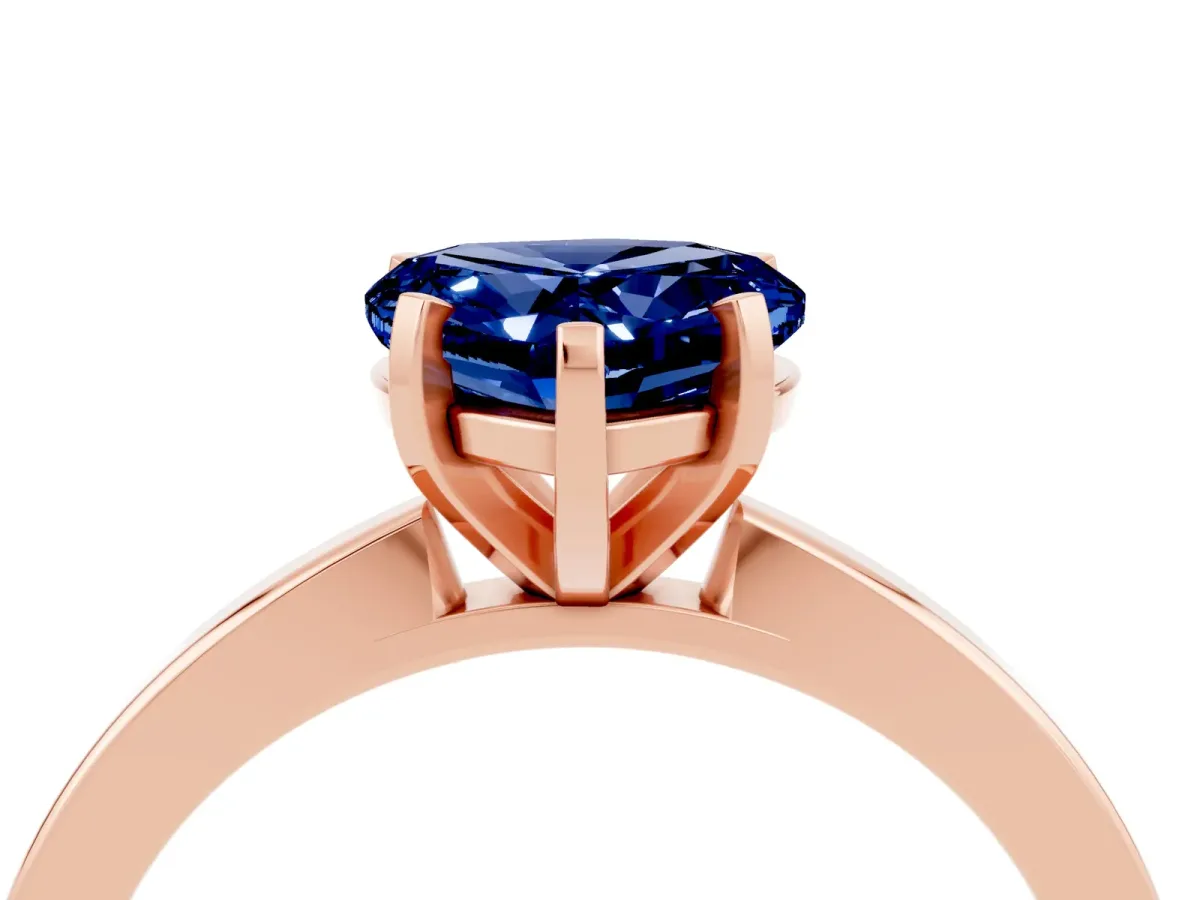 Heart Cut Blue Sapphire Solitaire Engagement Ring with Classic Band and Four-Prong Setting Rose gold