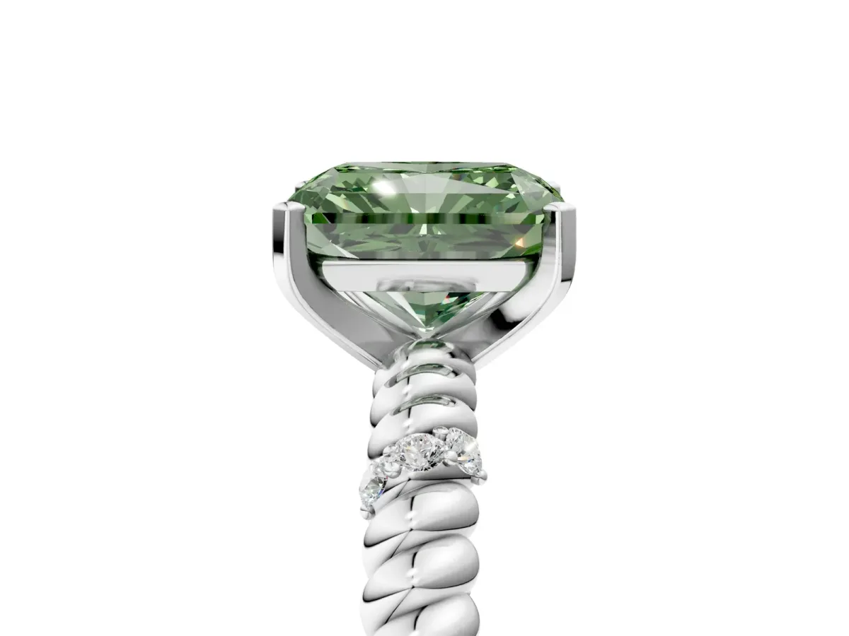 Fancy Green Radiant Cut Solitaire Twisted Band Prong Set Engagement Ring Platinum
