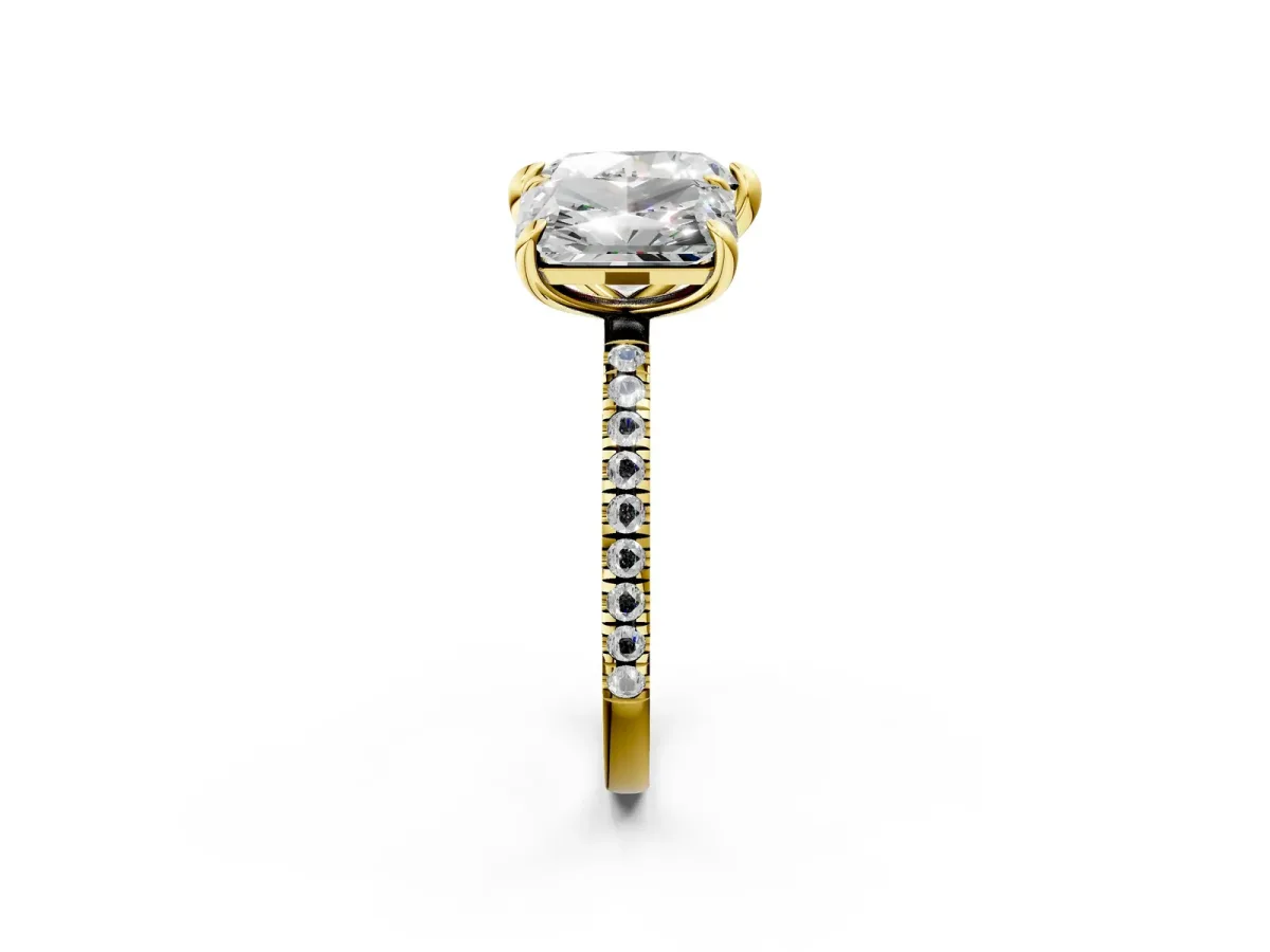 Radiant and Heart Toi Moi Ring with Prong Setting and Pave Band Yellow gold