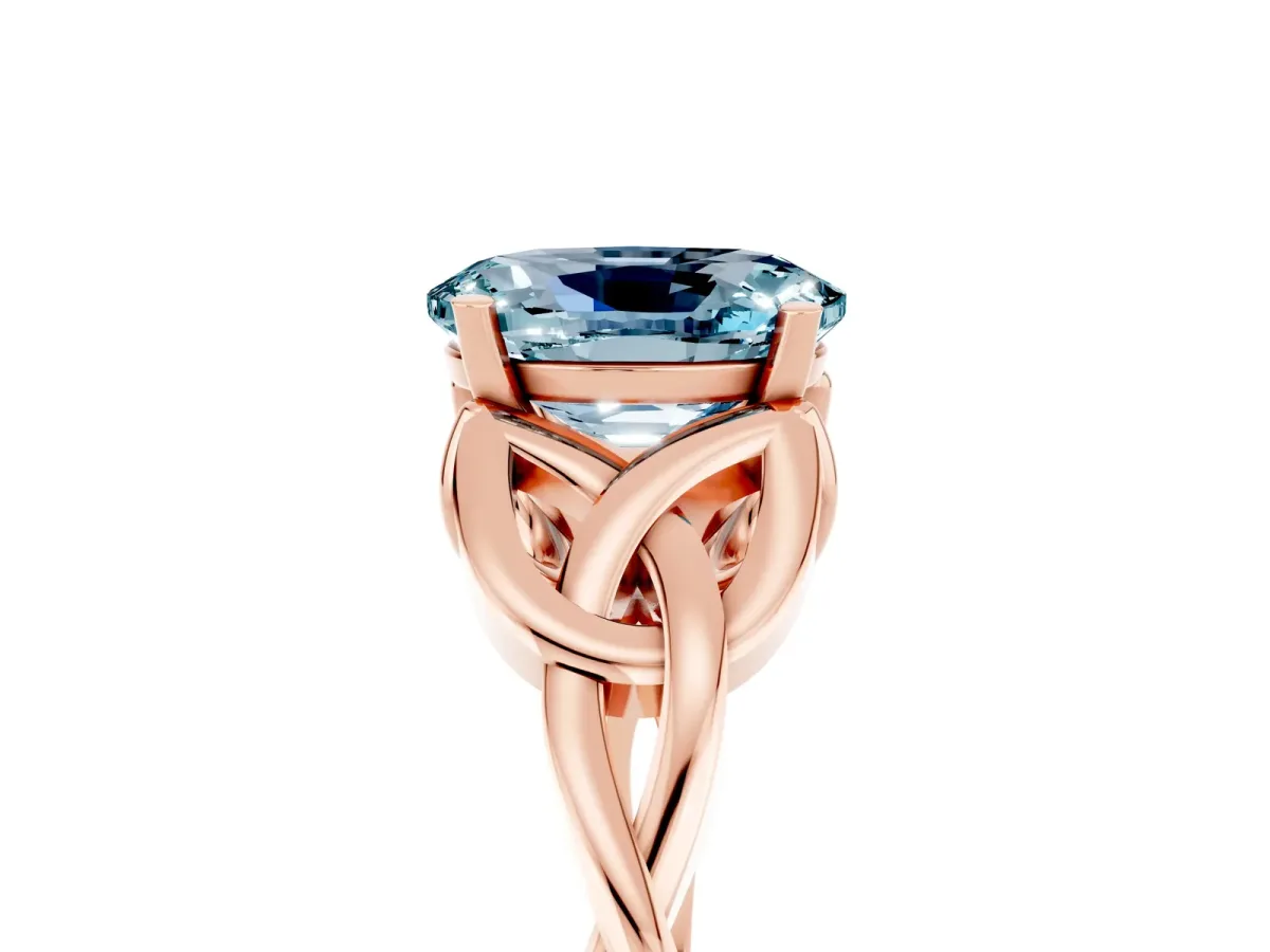 Oval Cut Aquamarine Solitaire Engagement Ring with Celtic Knot Band and Four-Prong Setting Rose gold