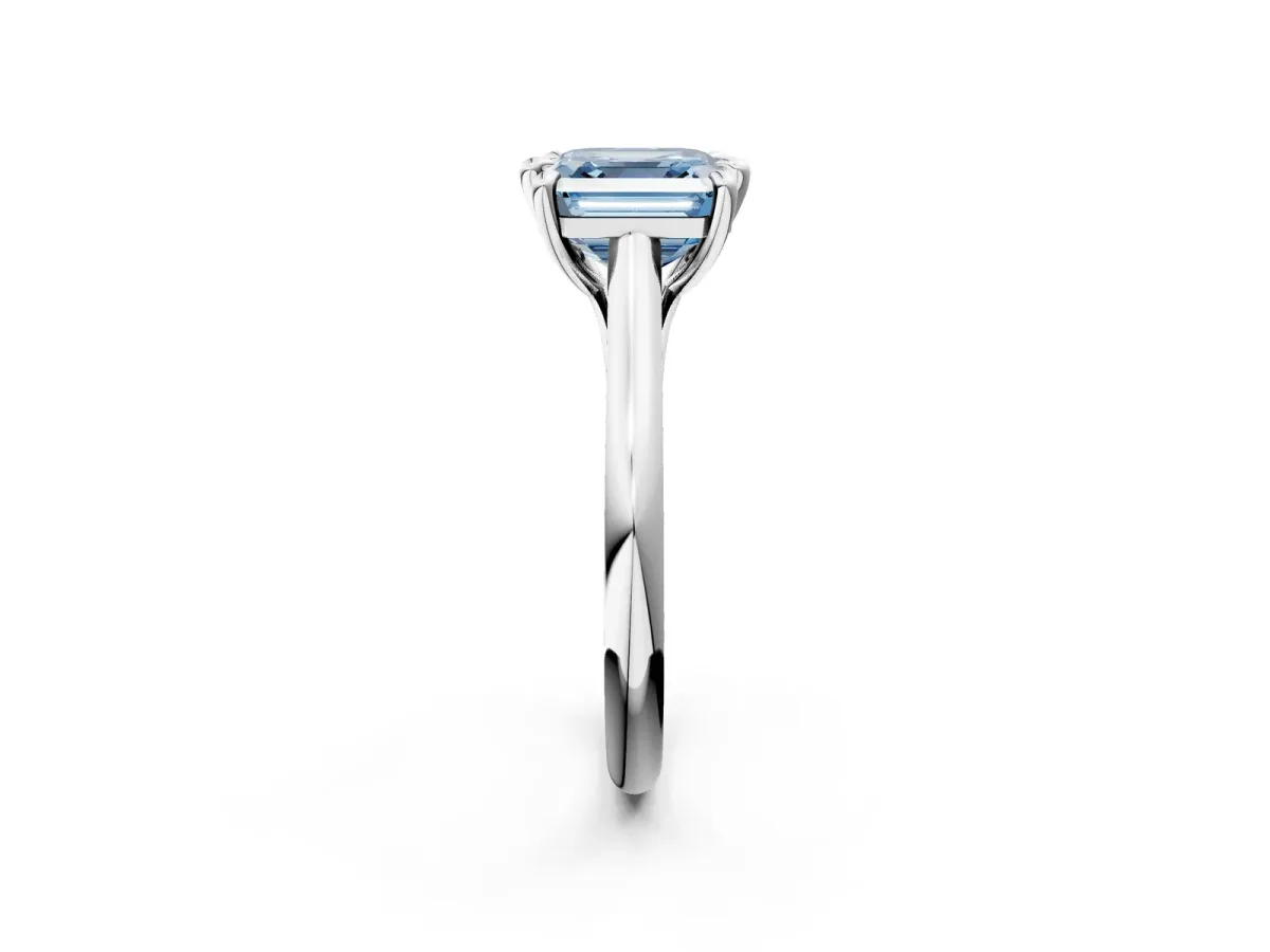 Fancy Blue Asscher Cut Solitaire Engagement Ring with Six-Prong Setting and Classic Band Platinum