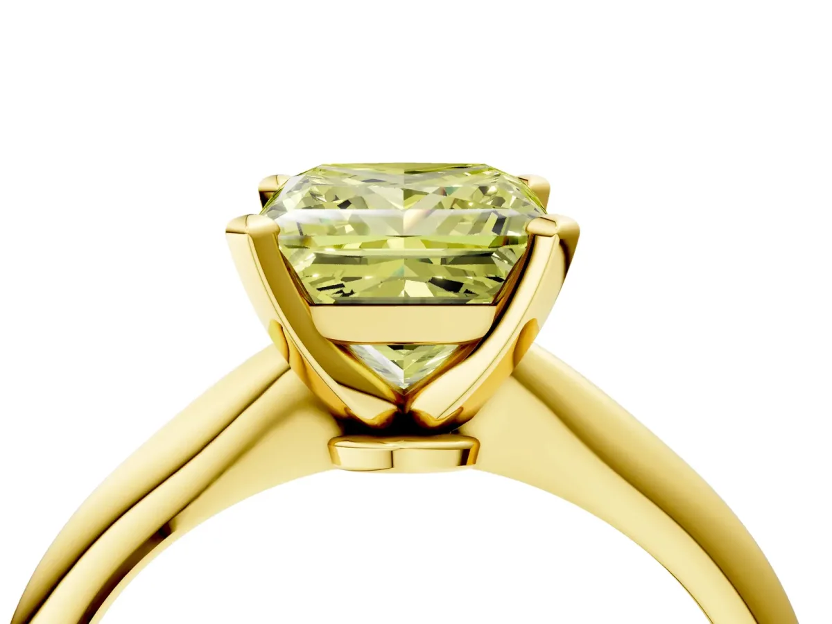 Fancy Yellow Princess Cut Diamond Solitaire Engagement Ring with Classic Band and Four-Prong Setting Yellow gold