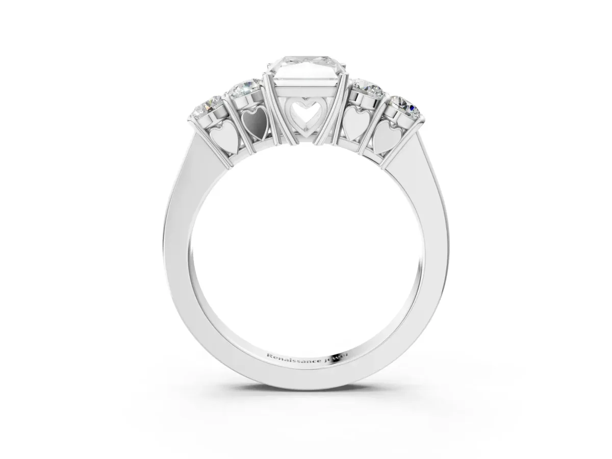 Radiant Cut Cut Diamond Five-Stone Prong Set White Gold Ring Platinum