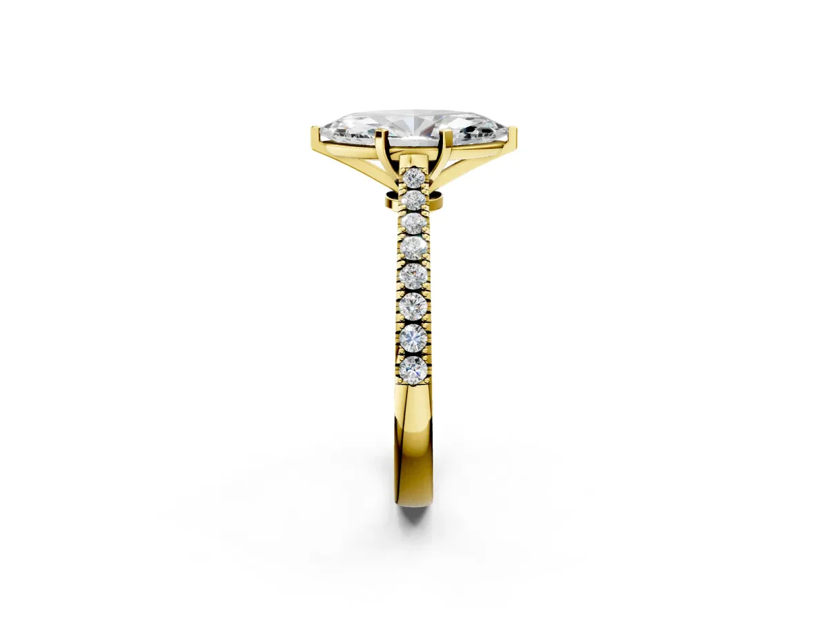 Marquise Cut Cut Solitaire Diamond Engagement Ring with Pave Band and Four-Prong Setting Yellow gold