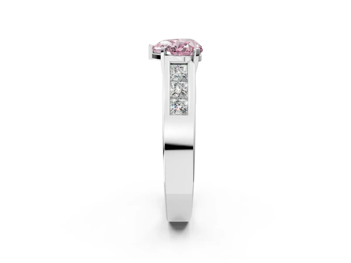 Fancy Pink Heart Cut Cut Channel Set Solitaire Ring with Four-Prong Setting White gold